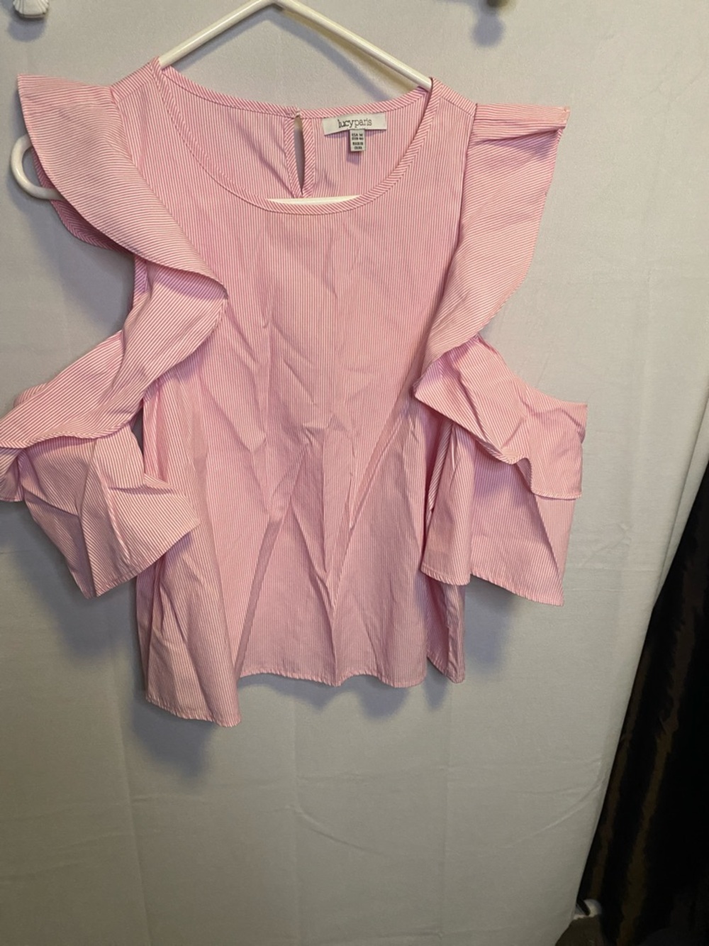 Lucy Paris Pink Ruffle Cold-Shoulder Blouse - Picture 1 of 8